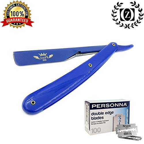 CUT THROAT STRAIGHT SHAVING RAZOR RASOIR 100 BLADES FULL BLUE