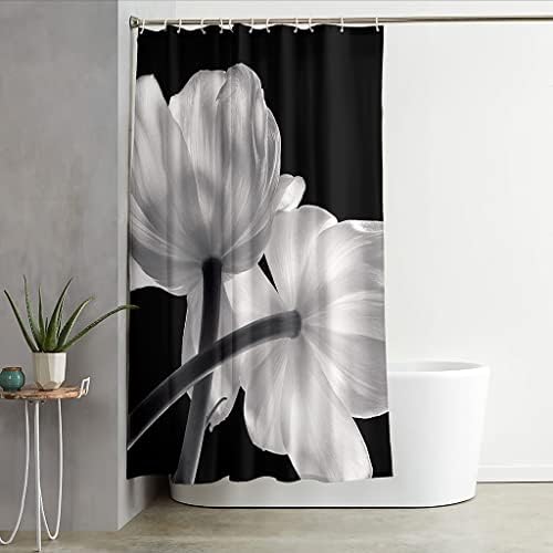 KRISIN Black Shower Curtain for Bathroom, White Phantom, Fleur-de-Lis, Floral, Weighted Hem Waterproof Shower Curtain for Shower Stall, Bathroom Curtains with 12 Hooks