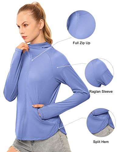 Gymsmart Upf 50 Long Sleeve Women Breathable Cooling Hooded Shirts Upf 50+ Sun Protection Stretch Hiking Shirts Blue Xl #TOP5