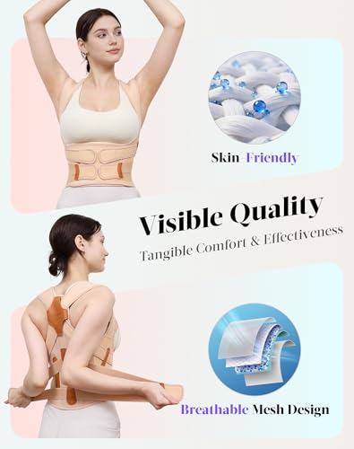 Image of Kepwaa Posture Corrector for Women and Men, 5 Full Back Support Brace Rods, Adjustable Shoulder Straightener, Relief for Upper and Lower Back, Neck, Lumbar, Scoliosis, Hump, Beige, Medium
