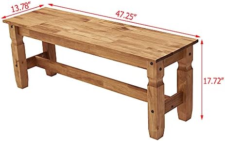 Solid Pine Wood Dining Chair Mexican Style Long Corner Bench for Kitchen Dining Room Hallway Entryway Leisure Patio Seat (1.2m: W 120 * D 35 * H 45cm)