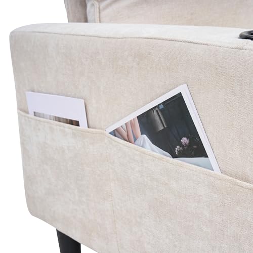 Merax Ecksofa 3-Sitzer Sofa mit Polsterhocker, Gepolstertes Sofa mit USB & Typ-C, 2 Getränkehaltern, L-förmiges Schlafsofa, Polstermöbel für Wohnzimmer, Wohnung, Lounge und Schlafzimmer, Beige