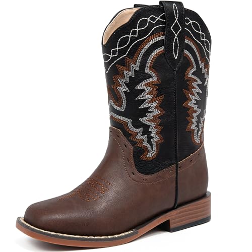 Kids Cowboy Boots for Boys Girls Western Riding Shoes Square Toe Wide Calf Hunting Walking Adventure Toddler Little Big Kid