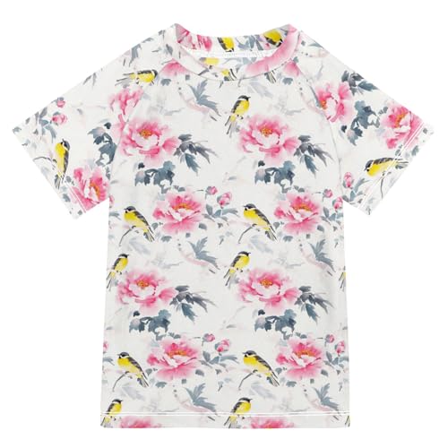 Little Girls Bathing Suitt Short Sleeve Rash Guard Girls 3T Flowers Birds