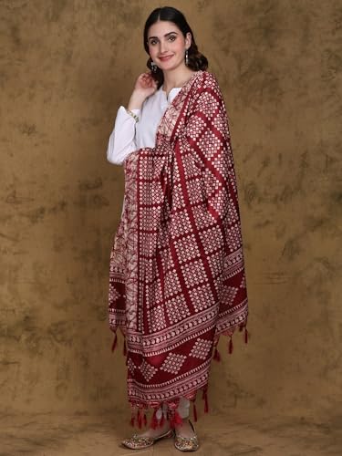 Batik Printed Art Silk Dupatta with Fringes - Art Silk2