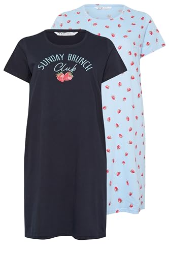 Image of Yourset Curve 2 Pack Blue 'Sunday Brunch Club' Dipped Back Nightdresses - Women's - Plus Size Curve