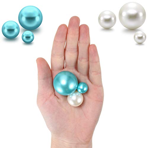 120 Pieces Pearl For Vase Filler Pearl Bead Vase Centerpieces Bead For Brush Holder Assorted Round Faux Bead For Home Wedding Table Decor, 14/20/30 Mm (Creamy White, Turquoise) #TOP2