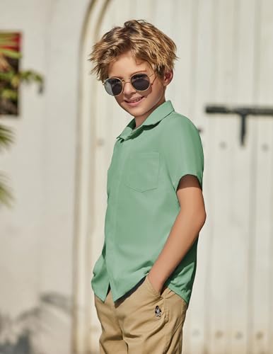Image of Arshiner Boys Short Sleeve Dress Shirts Solid Button Down Shirts