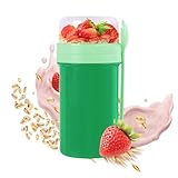 GPREESUS Overnight Oats Containers with Lids, 28 oz On the Go Yogurt Parfait Snack Cup, Overnight Oats Jars,Reusable Cereal Yogurt Cup and Divided Compartment for Fruit & Nuts (Green, L)