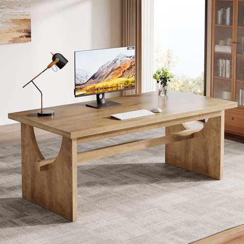 Tribesigns Executive Office Desk, 63-Inch Farmhouse Computer Desk, Large Writing Study Conference Table with Sturdy Legs, Business Workstation Table for Home Office, Rustic Brown - Image 4