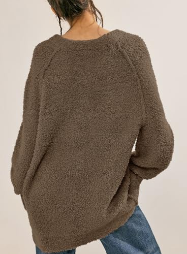 Image of Beaully Women's Oversized Crewneck Sweaters | Oversized style, Tunic sweater, Fuzzy knit, Soft knit, Loose fit, Drop shoulder