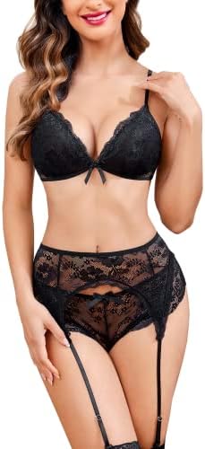 Avidlove Women Lace Lingerie Set with Garter Belts Strap Babydoll Bralette Bra and Panty Set