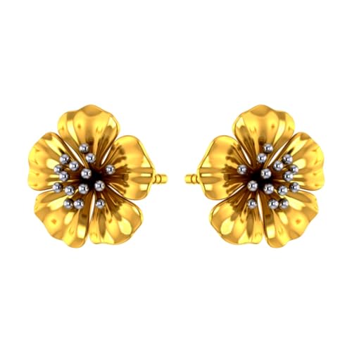 Image of P.C. Chandra Jewellers Bis Hallmarked 18Kt (750) Yellow Gold Beautiful Floral Studs With Petals Studs Earrings For Women & Girls - 1.15 Grams