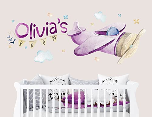 Vinilo decorativo para pared con aviones - nombre infantil miniatura 2