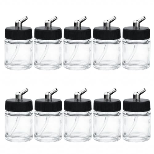 Langlengtec 10pcs 18cc Glas Airbrush Flaschen Kit mit Adapter Kappen & 60° Deckel für Siphon Feed Airbrushes