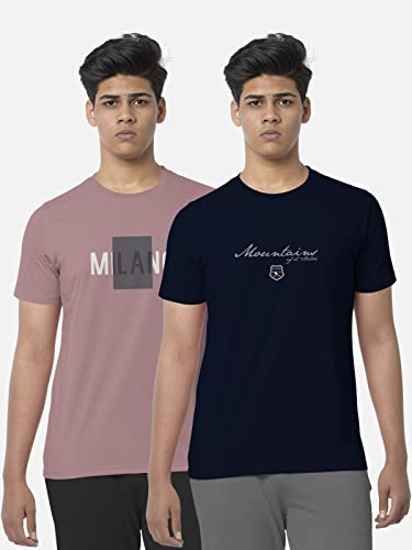 Image of BULLMER Black Trendy Typographic Printed Round Neck Half Sleeve Tshirt for Men