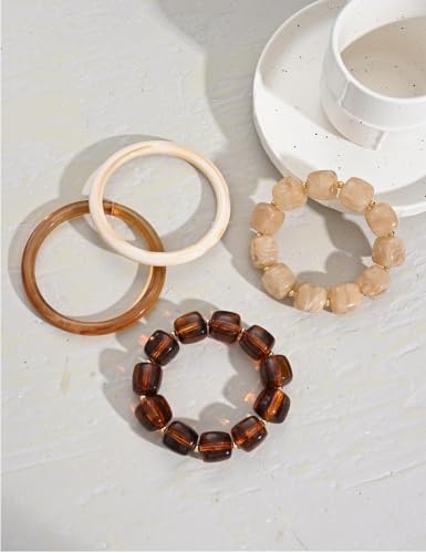 FAXHION Stackable Stretch Beaded Bracelet Set for women, Tan - image 6