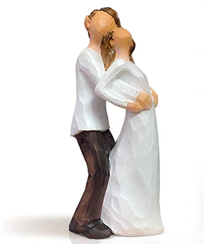 Image of Beautiful Hand Painted Medium Size Resin Standing Romantic Couple Statue for Home Decor (Pack of 1, White & Brown Color)