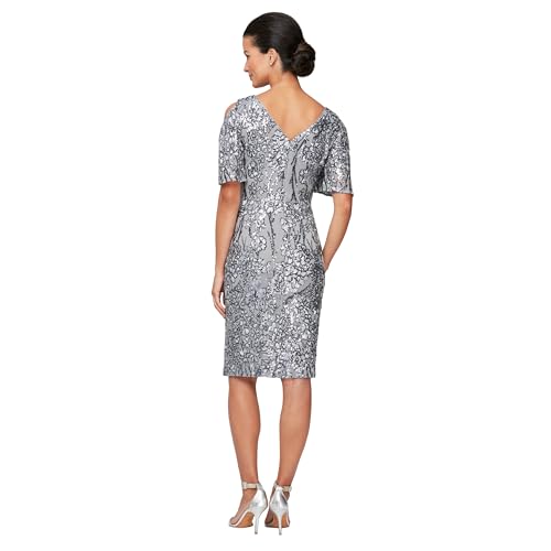 Alex Evenings Women's Short Cold Shoulder Flutter Sleeve Dress (Petite Regular)2