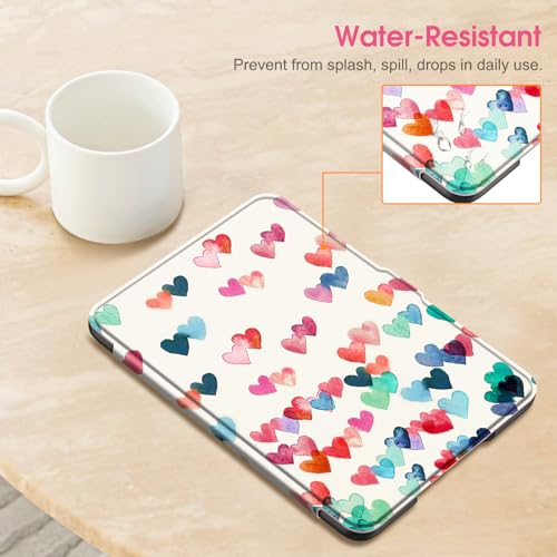 Image of Fintie Case for 7 inch All-New Kindle Paperwhite (12th Generation, 2024) and Kindle Colorsoft Signature Edition - Slim Lightweight Shell PU Leather Protective Cover with Auto Sleep /Wake, Raining Hearts