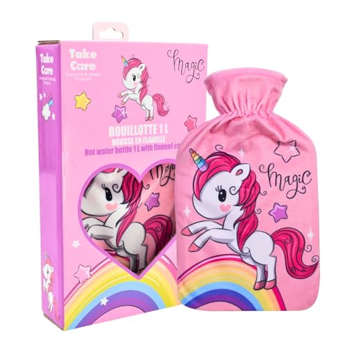 Unicorn Magic Wärmflasche mit weichem Flanellbezug, BS1970-zertifiziert, auslaufsicherer Naturkautschuk-Wärmbeutel für Krämpfe, Schmerzlinderung & Winterwärme, große Öffnung für sicheres & einfaches