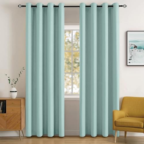 Image of MIULEE Aqua Blackout Bedroom Curtains Drapes 84 Inch Long 52 inchx84 inch | Grommet Top, Room Darkening Window Drapes, Privacy Protection, Thermal Insulated, Heat Blocking, Light Blocking