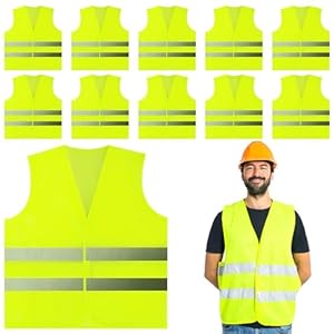 12 Pack Safety Vests, High Visibility Reflective Vest Bulk Mesh Security Work Vest with 2 Hi Vis Silver Strips for Men Women Construction Traffic Running Surveyor Volunteer (Yellow)
