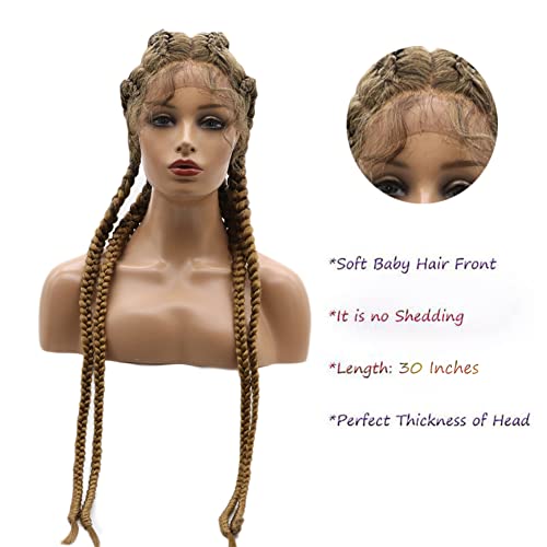 AFBeauty Blonde Brown Braided Wig for Women Synthetic 30 Inch Brown 4 Braids Lace Front Wig Heat Resistant Fiber Daily Cosplay Makeup Wig - Image 2