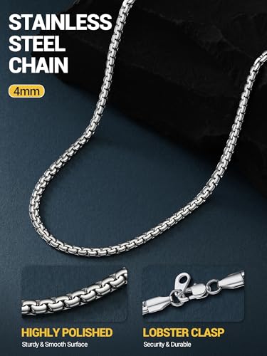 Image of PROSTEEL Stainless Steel Flat Box Link Chain Necklace for Men