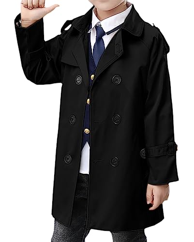 Betusline Boys Trench Coat Double Breasted Lightweight Classic Belted Outwear Jacket Dress Coats,1# Black,4-5T = Tag 120 thumb #3