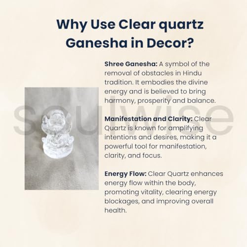 Image of Soulwise Clear Quartz Ganesha - 1 inch-1.5 inch Healing Crystal Idol to Remove Negative Energies, Obstacles & Enhance Confidence, Wealth & Success - Perfect Housewarming & Pooja Gift
