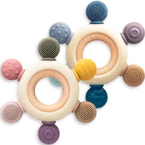 Image of ChooKaChoo 2 Packs Baby Teething Toy, Textured Silicone Teether Soothes Babies’ Sore Gums, Sensory Exploration and Teething Relief for Baby Over 3 Month