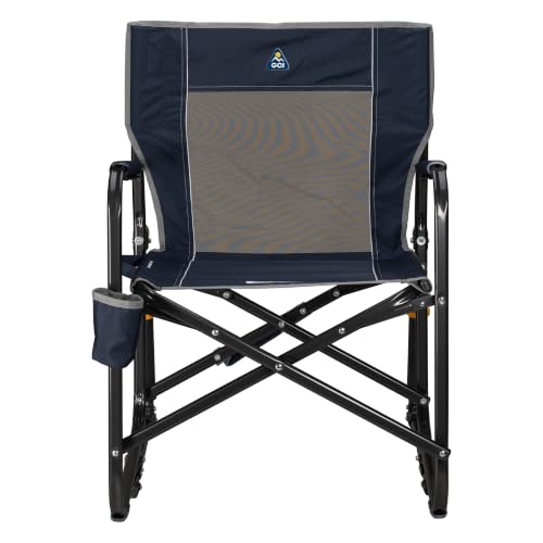 Image of GCI OUTDOOR Freestyle Rocker Camping Chair | Portable Folding Rocking Chair with Solid, Durable Armrests, Drink Holder & Comfortable Backrest - Indigo Blue