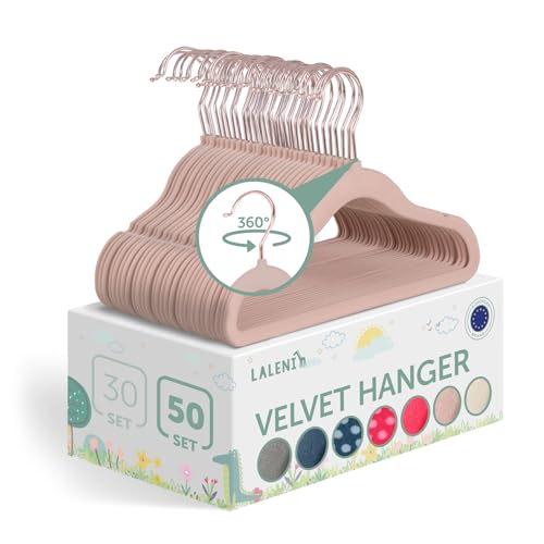 Laleni Perchas Infantiles 50 pzs de Terciopelo   Perchas Bebe Recien Nacido Ahorra Espacio   Perchas Ropa Bebe giratorias 360°   Terciopelo niños Antideslizantes   Rosa/Rosa empolvado