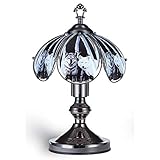 ORE International K320 Glass Wolf Scene Touch Lamp, Satin Nickel