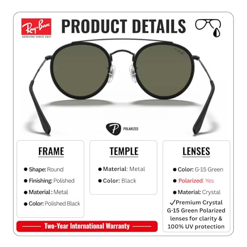 Image of Ray-Ban RB3647N ROUND DOUBLE BRIDGE Round Shaped Sunglasses for Men & Women with Official RAYBAN Eyewear Kit