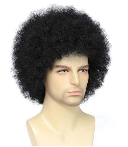 Image of Unisex Extra Large Fluffy Afro Wig 70s 80s Disco, Vintage Hippie Hip Hop Curly Wig for Cosplay Party Costume Dress Up (Black)