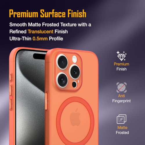 Image of ZAP CASE Paper Thin Case for iPhone 15 Pro | Ultra-Slim 0.5 mm Back Cover | Metal Buttons | Lightweight | Matte Finish | Anti-Fingerprint | Scratch Resistant | Camera Protection | Magsafe | Orange