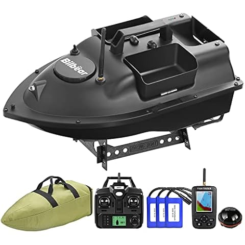 Bilbear 500M GPS 3 Hoppers Fishing Bait Boat Carp Fishing Bait Boat Carp Hook Post Boat,LCD Fishfinders With Sonar Sensor,Handbag,Spare Batteries (Black Boat Set) Cover
