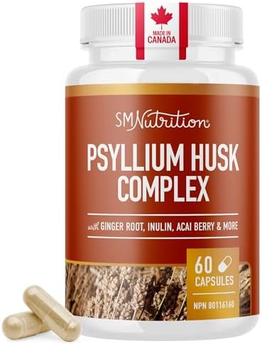 Psyllium Husk Capsules | Premium Soluble Fibre Supplement | Psyllium Fiber Pills With 10 Herbs | Psyllium Powder Stool Softener & Constipation Relief for Adults | Made in Canada, Vegan | 60 Ct