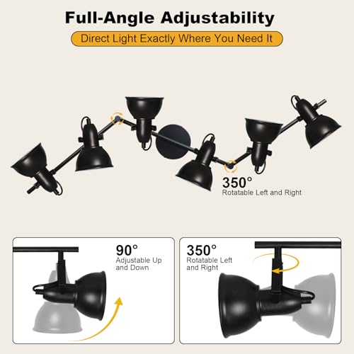 Image of HiBay 6-Light Track Lighting, Adjustable Ceiling Light Fixture Black | Industrial Track Spot Light Indoor for Kitchen, Dining Room, Living Room, E26 Base (Bulb Not Included)
