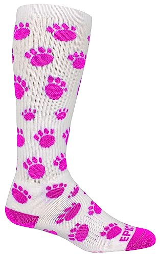 Epic Youth Animal Paw Tracks - Cute Novelty Fun Design Kneehigh/Otc Socks Pair White/Pink (SMALL) SOCK SIZE PR