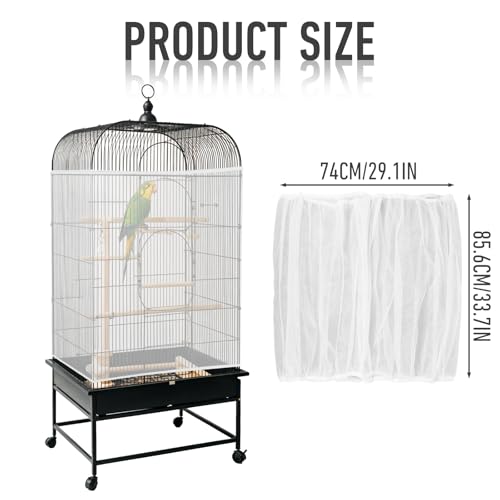 Image of Bird Cage Seed Catcher, Adjustable Seed Catcher Guard Net Cover Soft Airy Cage Net Stretchy Mesh Skirt Cover for Parrot Macaw Parakeet Round Square Cages