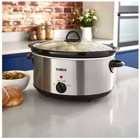 Trendi® 3.5 Litre Stainless Steel Slow Cooker with 3 Cooking Settings / Ceramic Bowl / Dishwasher Safe Bowl & Lid / Transparent and Toughened Glass Lid