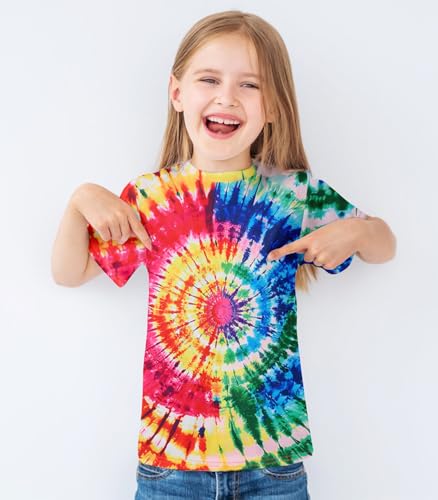 Vieille Kids Tie Dye Shirt Girls Boys Short Sleeve T-Shirts Hippies Senior Tees Tops 7-12 Years3