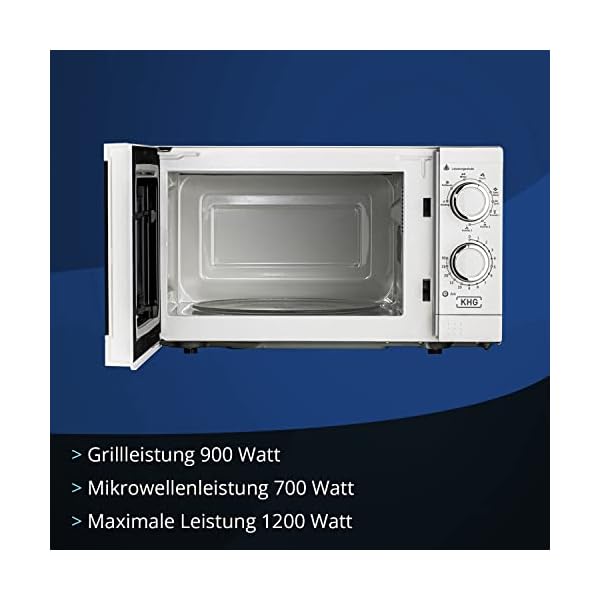 KHG Mikrowelle MW-20.1GW mit Grill 20l aus Metall in weiß, 6 Leistungsstufen und 3 Kombinationsstufen, bis 1.270 Watt, Drehscheibe, 30-min-Timer, Kindersicherung – Bild 7