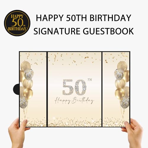 Image of DARUNAXY Black Gold Happy 50th Birthday Alternative Signature Guest Book