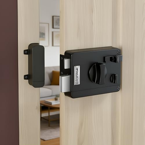 Image of Plantex Heavy Duty Door Lock with 5 Years Warranty /Night Latch Lock with Key & Knob for Main Door /Tribolt Lock for Inside Opening for Home,Hotel,Office - Pack of 1 (Z-Black)