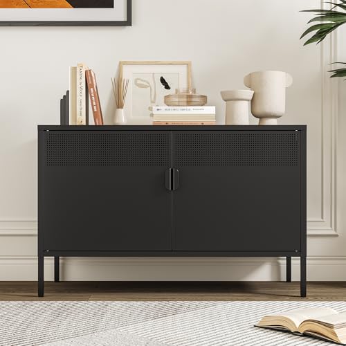 Chshin Metal Storage Cabinet with Doors,Black Accent Cabinet,Metal Locker Storage