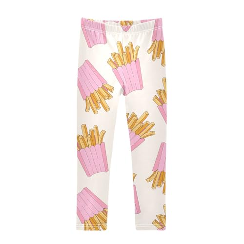 Pink French Fries Girls Leggings,Workout Leggings for Girls Toddler Athletic Legging Size for 3-10T